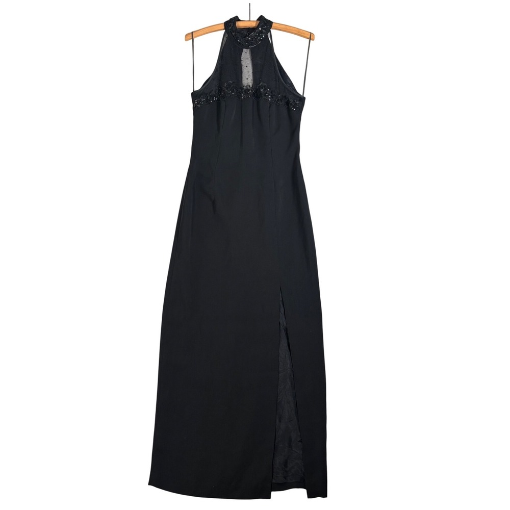 Vintage Dave & Johnny Mesh Cutout Dress Size S‎ Black Halter Beaded Evening Gown